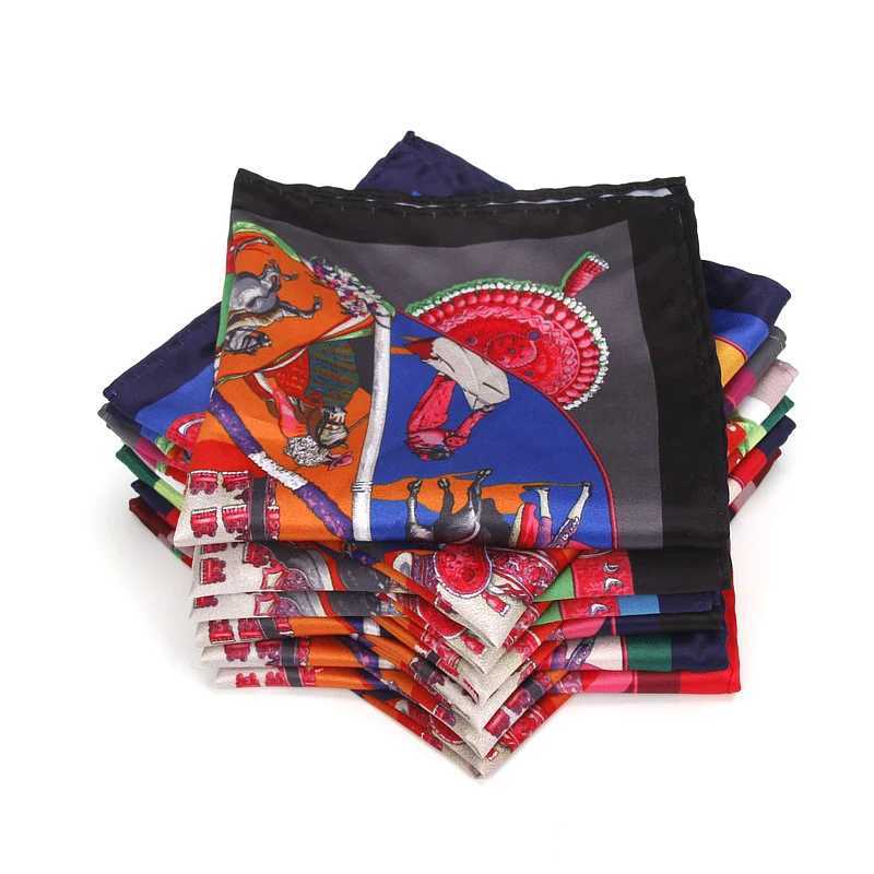 Mens Brand Handkerchief Vintage Printed Pocket Square Soft Silk Hankies Wedding Party Business Hanky Chest Towel Gift 24*24CM W241213