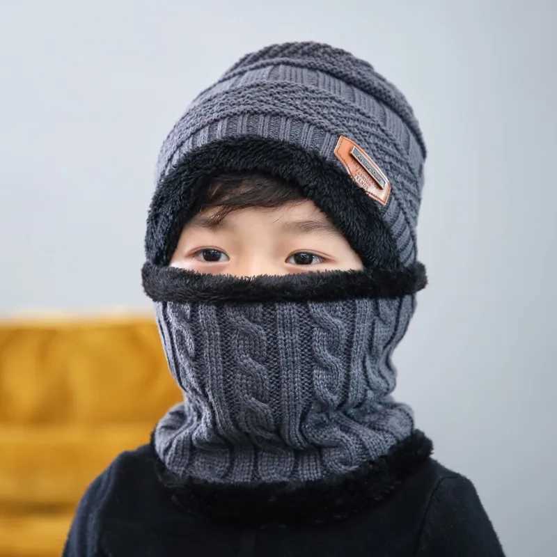 2Pcs Hat Scarf Sets Baby Hat Children Cap Warm Winter Hats for Kids Boys Girls Knitted Warmer Beanie Caps Bonnet Ski BalaclavaXJ241213