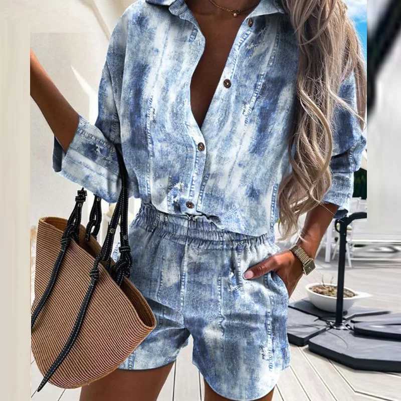 Women's Two Piece Pants Autumn Casual Beach Outfits For Women 2024 Spring Half Slve Shirts Tops And Shorts 2 Piece Set Leopard Print Two Piece Se