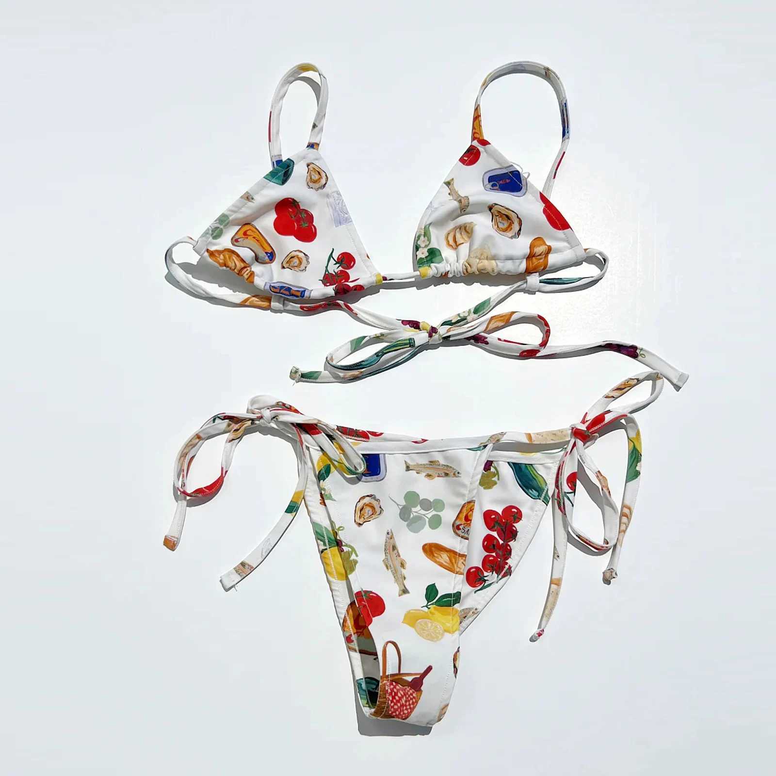 Hirigin Women Y2k 2 Piece Bikini Set Vintage Coquette Aesthetic Floral Halter Tie Side Triang String Bathing SwimsuitXJ241212