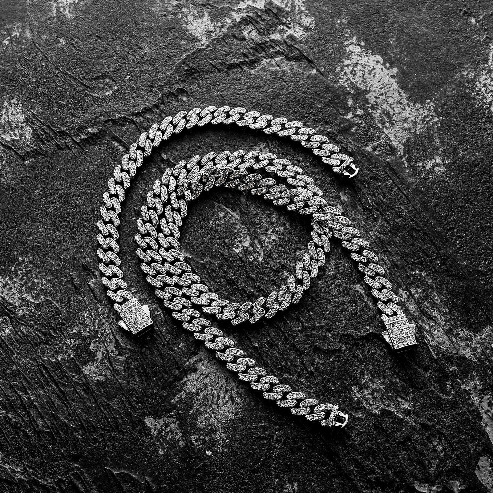 8mm Wolf Tide New In Color Preserved Full Diamond Cuban Chain Hip Hop Necklace Bracelet Mens And Womens Trendy Rap Accessories Bijoux Pulsera Hombre C