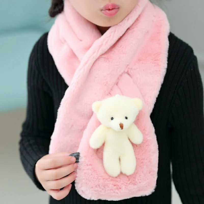 Scarves Wraps Intersection Shape Childrens Ring Warm Winter Scarf Cute 3D Cartoon Bear Imitation Rabbit Fur Collar Echarpe Girl Boys Scarves H241213