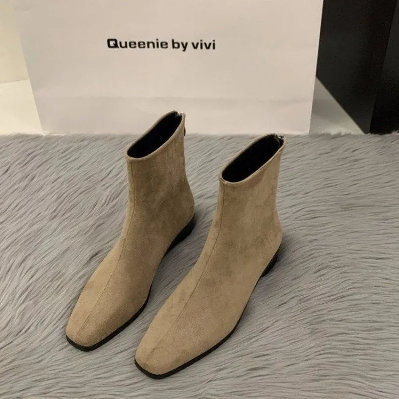 Autumn Womens Fashion Suede Ankle Boots High Quality Womens Strap Zipper Low Heel Shoes Elegant Modern Short Boots 241213