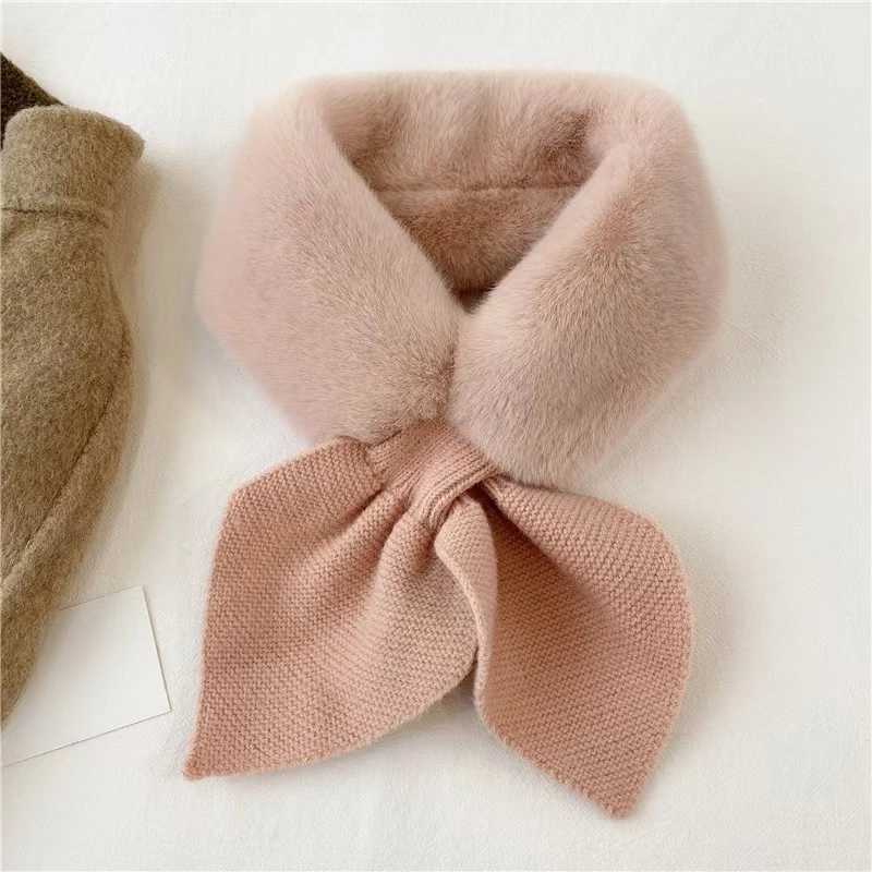 Scarves Wraps Korean Winter Children Scarf Cute Cold-Proof Kids Neckerchief Solid Color Warm Plush Baby Boys Girls Knitted Bib Scarves H241213