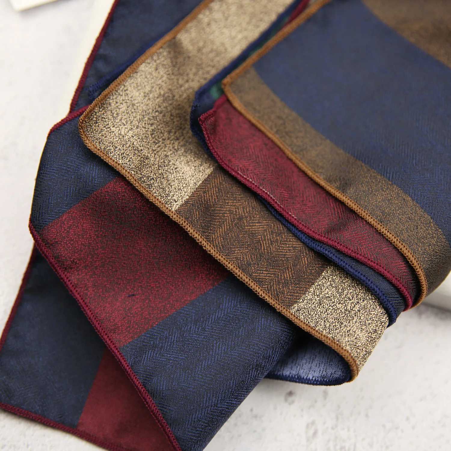23CM mens silk pocket square brown red stripe handle business soft Hanji wedding party set accessories tie box towel W241213