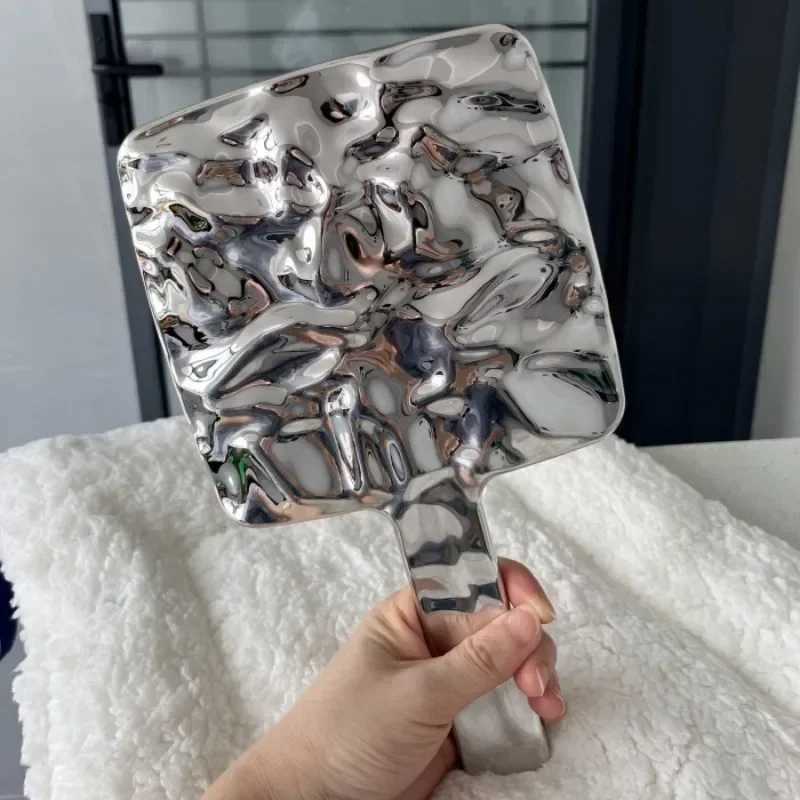 Electroplated Handle Makeup Mirrors HD Beauty Portable Round Hand Square Hand Small Make Up MirrorXJ241213