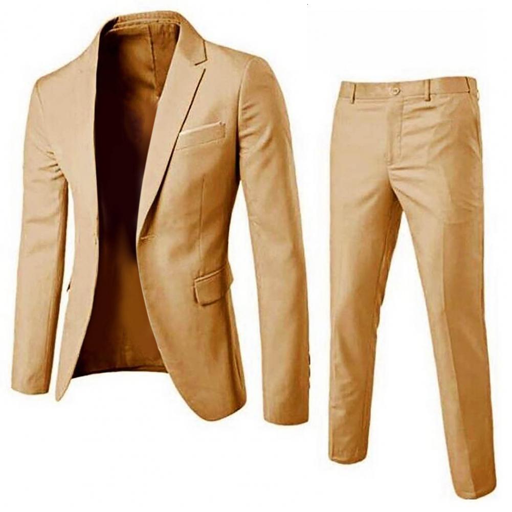 1 Trendy Men Blazer Pants Fine Touch Wedding Wearing Handsome One Button Pockets Suit Set