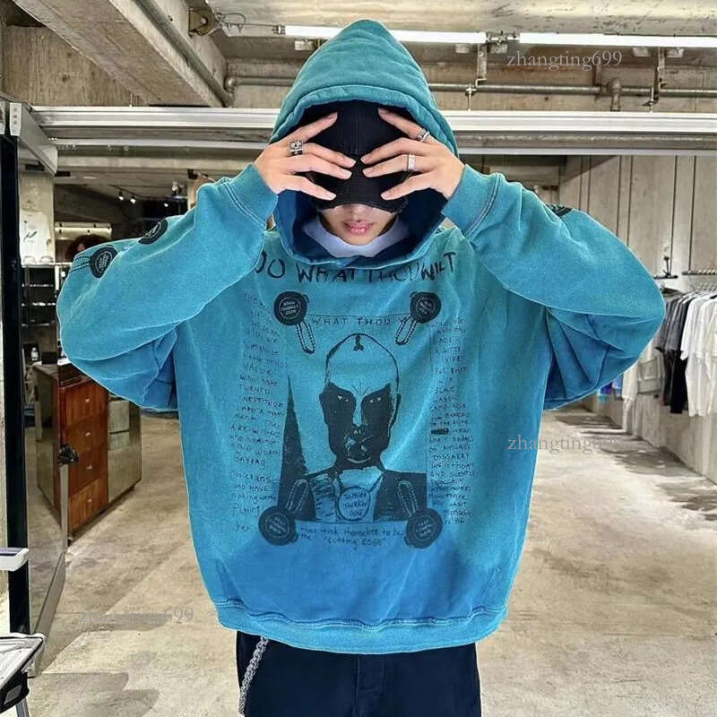 High Street Letter Vintage Hooded Hoodies Men and Women Pullover Casual Loose Autumn Winter Sweatshirts