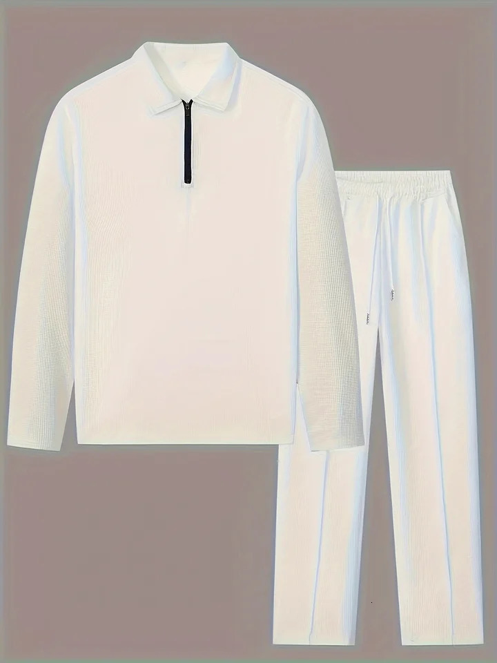Mens Polo Set Waffle Biscuit Multi Color Street Golf Clothing Fashion Collar Zipper Sports Comfort Long Sleeve 241211