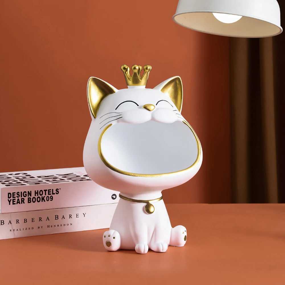 Lucky Cat Statue Live Ro Decorative Small Item Container Cute Desktop Storage Accessories Y250509