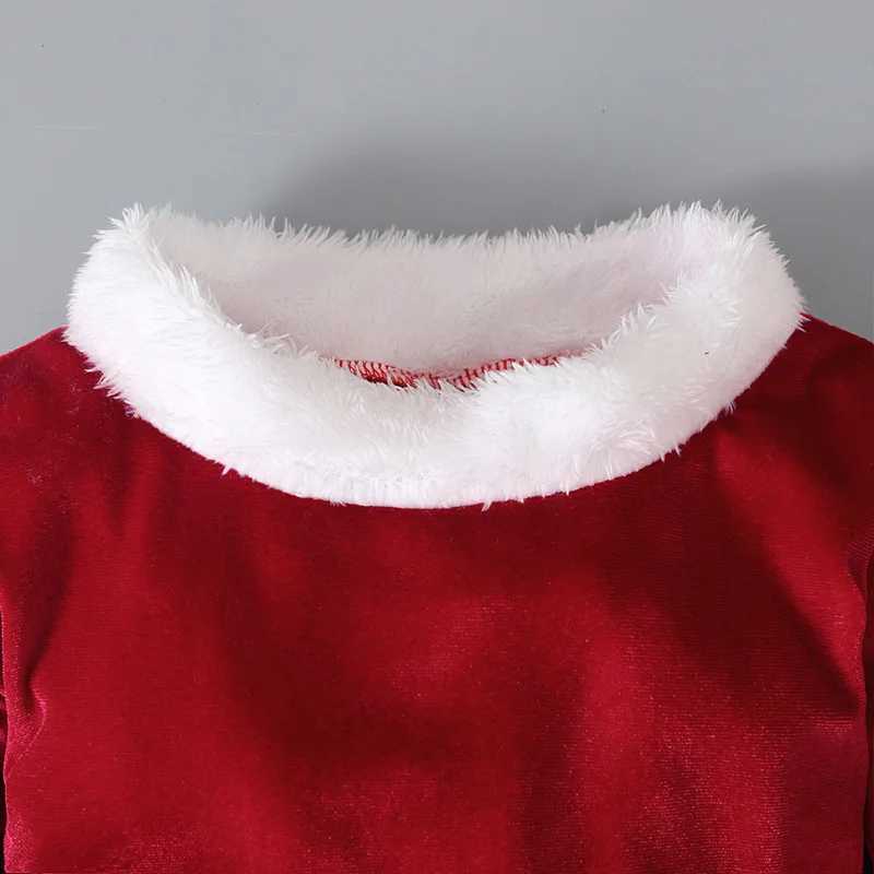 Muababy New Girl Christmas Role Play Long Sleeve Bell Bottom Velvet Set Carnival Party Santa Claus Costume W241213