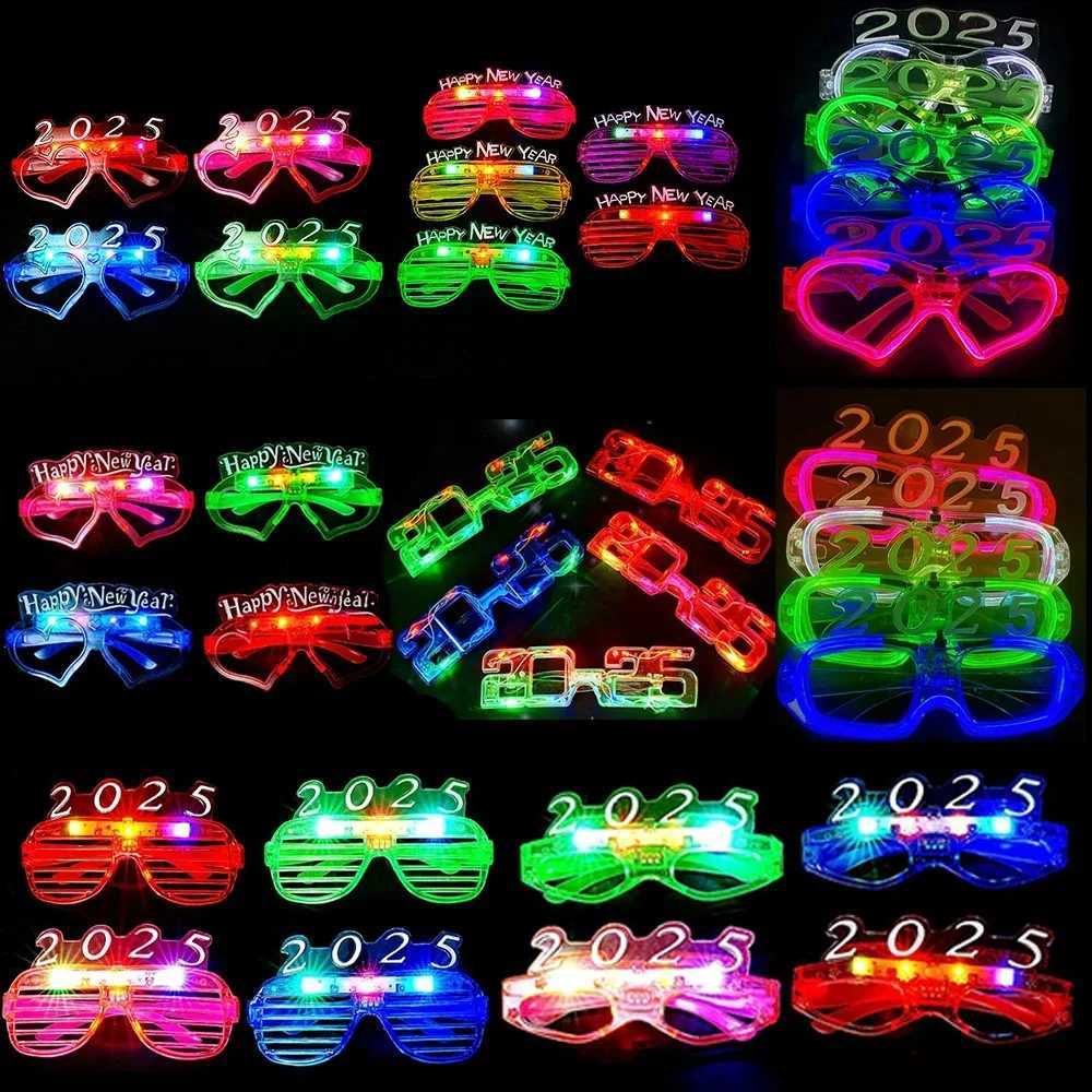 Sunglasses 2025 Happy New Year LED Light Up Headband Glow Hairband Flashing Glasses Women Men Kids Adults Christmas New Year Party Supplies H241213