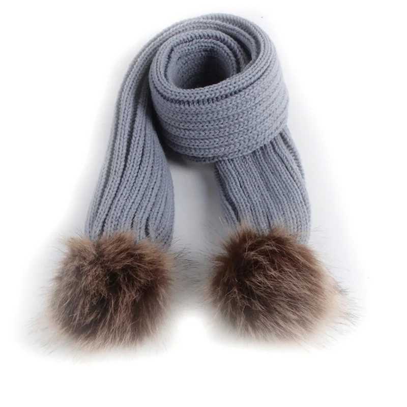 Scarves Wraps Winter Baby Scarf Girl Solid Faux Fur Pompon Children Knitted Scarves Neck Warmer Kids Artificial Wool Pom Thicken Scarves H241213