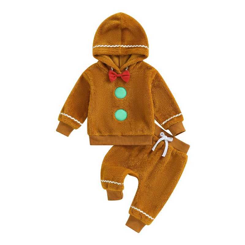 Baby gingerbread set Christmas long sleeved hooded sweatshirt and elastic pants set suitable for autumn clothing for newborns and infants W241213