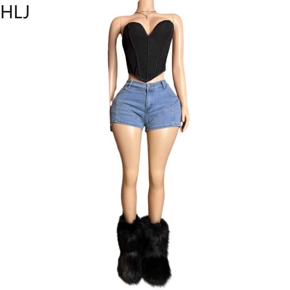 Women's Two Piece Pants HLJ Sexy Corset Slim Vest Two Piece Sets Women V Neck Slveless Backless Top And Jean Shorts Outfits Fashion 2pcs Strtwear