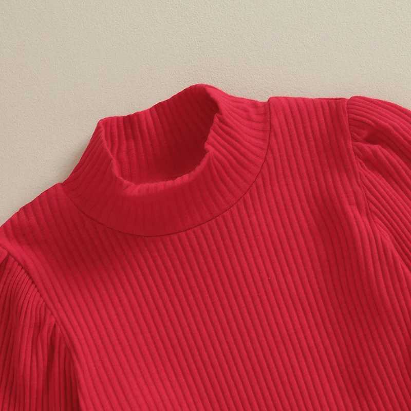 Girls clothing set cotton red long sleeved ribbed top+plain skiing 2-piece set childrens Christmas set baby clothing W241213