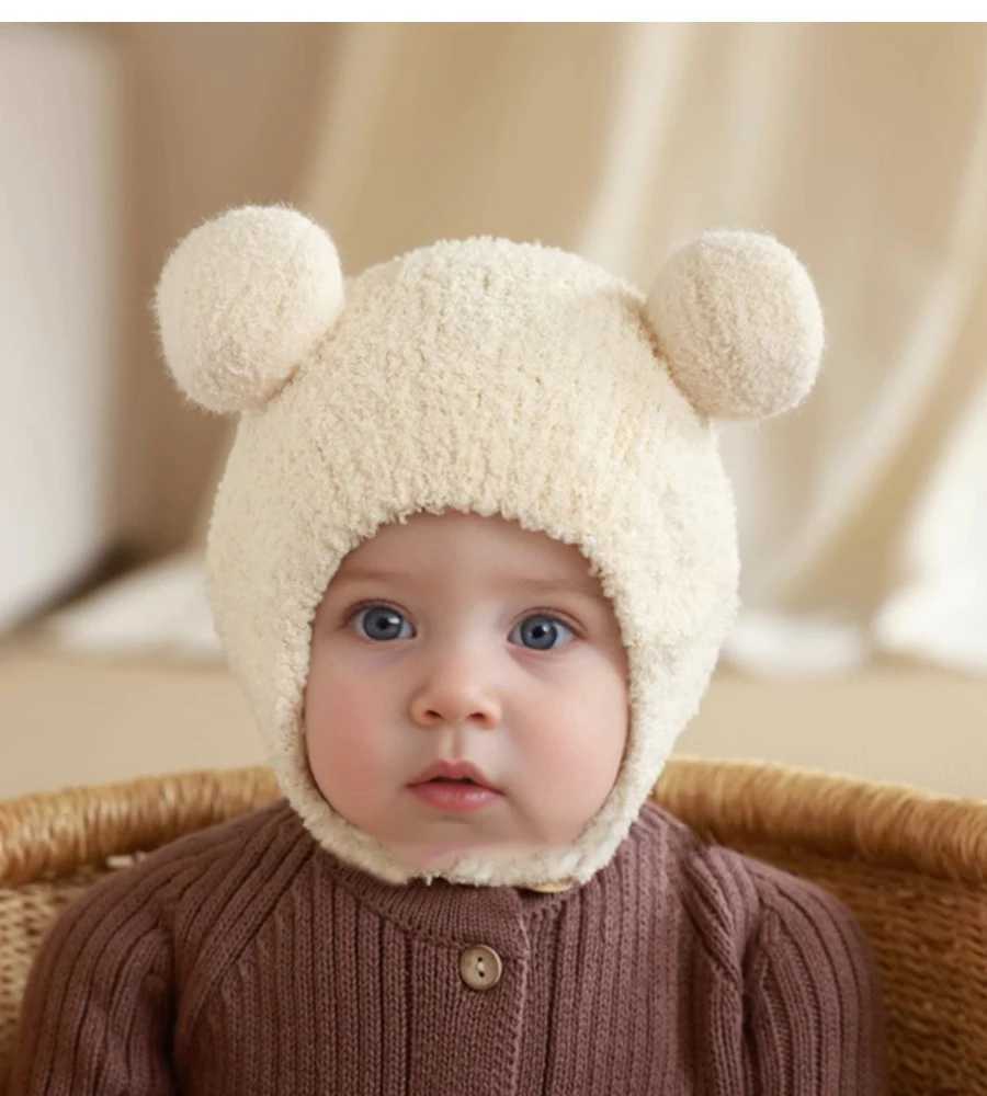 Baby Hat Autumn/Winter Baby Plush Hat Childrens Ear Protection Hat Coral Plush Cute Knitted Boys and Girls Winter SleXJ241213