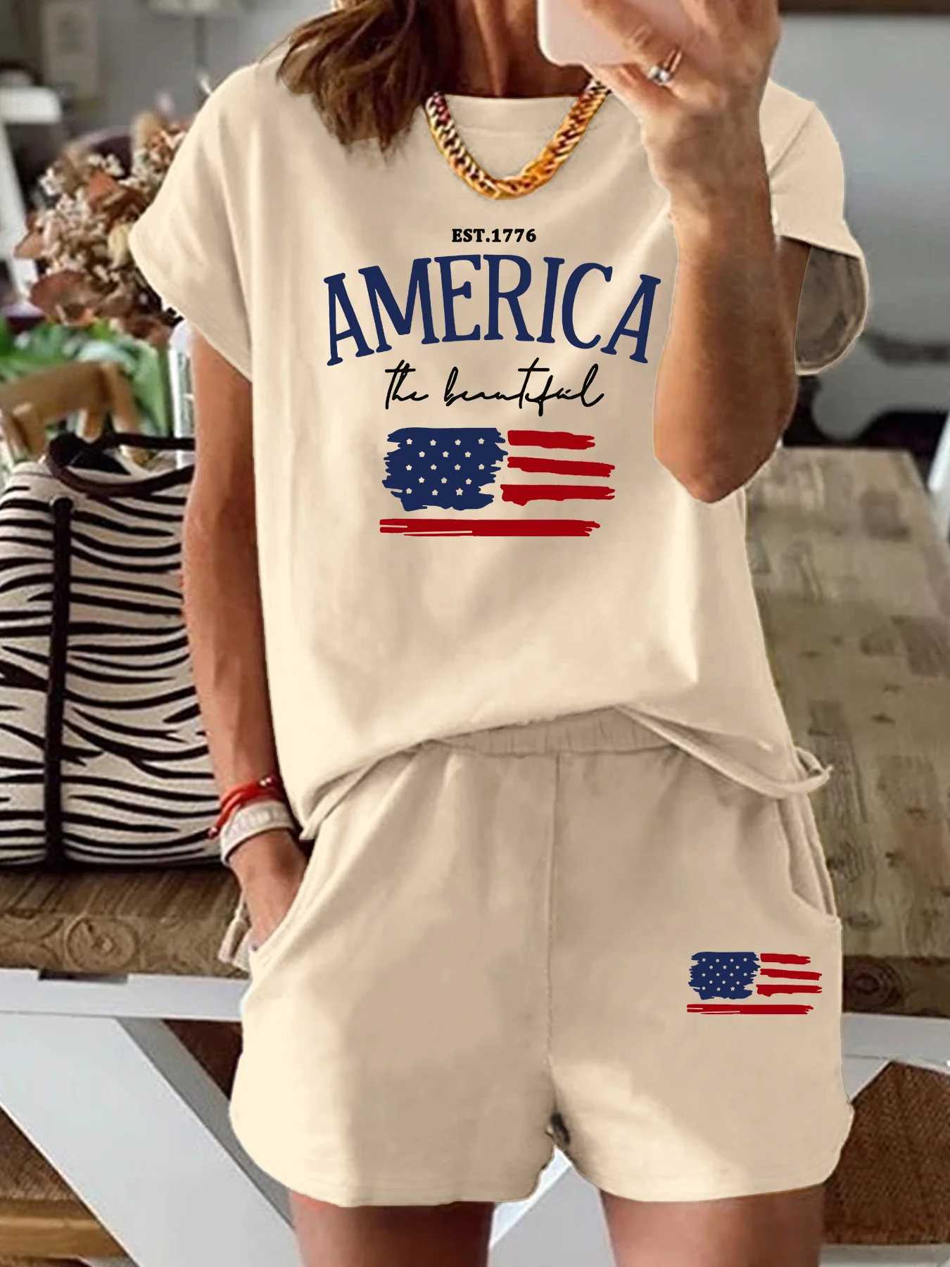 Women's Two Piece Pants Summer womens Comfortable and loose white cartoon print casual loose round neck short slved T-shirt shorts two-piece set 