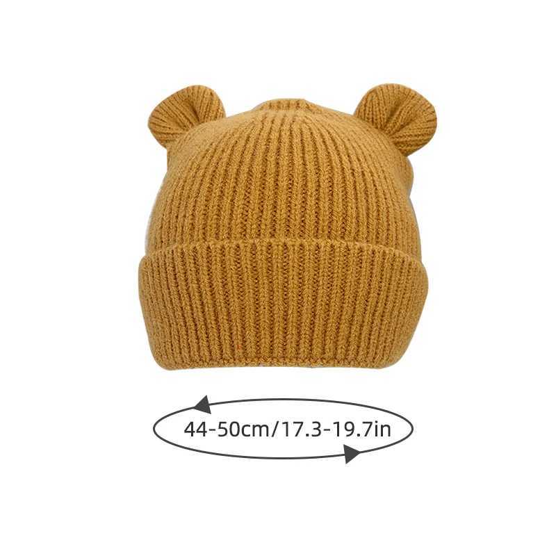 Ear Baby Hat Winter Solid Color Warm Knitted Hats for Kids Boy Girl Cute Bear Infant Toddler Beanies Cap Bonnet XJ241213