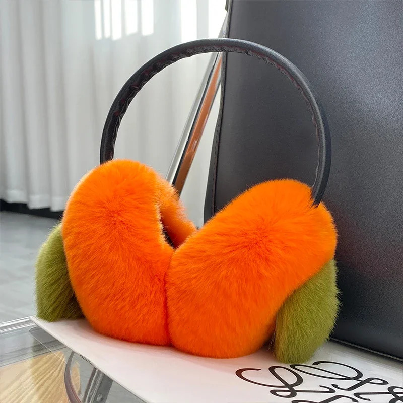 MPPM Real Rex Rabbit fur earmuffs for winter warm and cute Persian earmuffs for women 241211