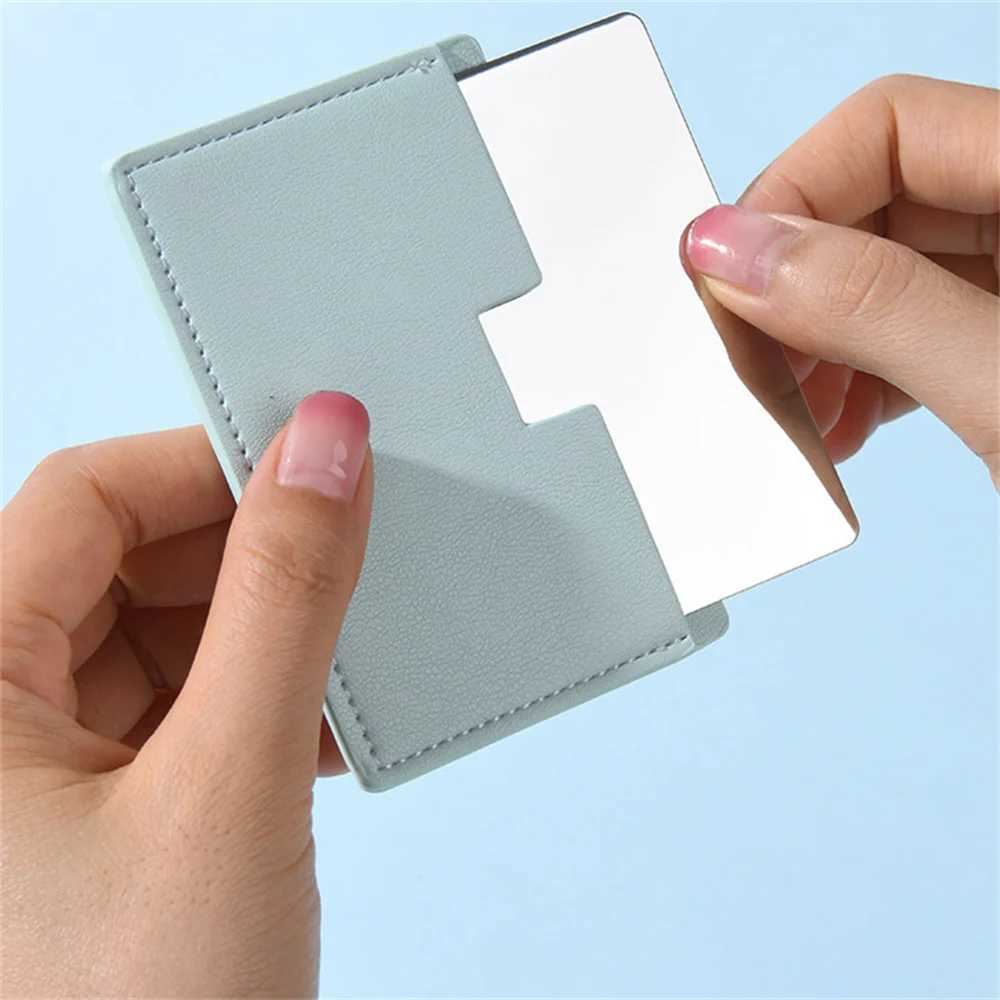 Stainless Steel Card Cosmetics Mirror Portable Mini Unbreakable Makeup Mirror Shatter Proof Leather Sleeve Pocket Size MirrorXJ241213