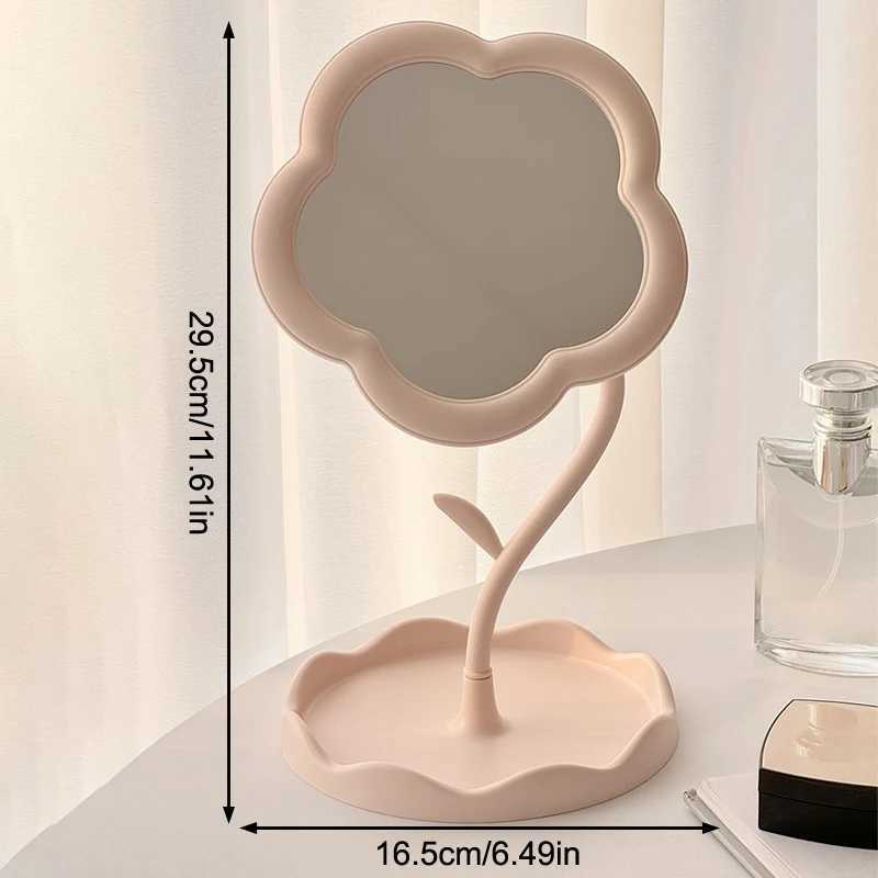 1Pcs Flower Shaped Mirror Decorative Mirrors Makeup Mirror With Jewelry Hair Accessories Tray Tabletop Mirror Home DecorXJ241213