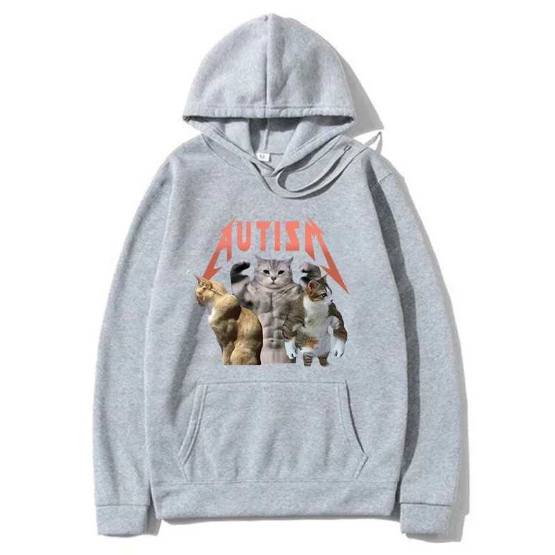 Buff Cats Autism Memory Mens Hoodies Fitness Cat Printed Fashion Hip Hop Pullover Womens Spring Autun Comfortable Street Clothing W241213