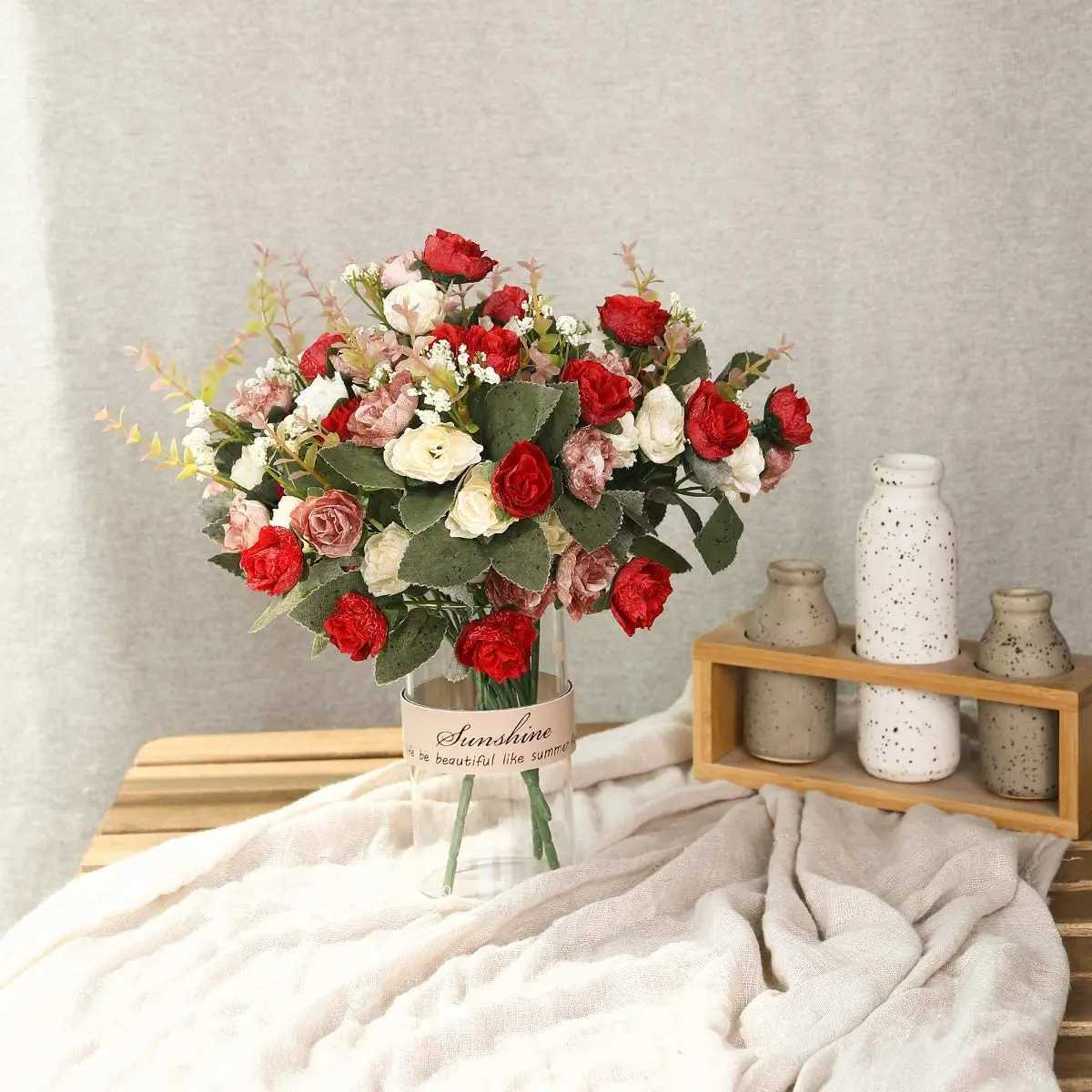 Rose Artificial Flowers Silk Flower with Stems Fake Flowers Bouquet Centerpiece for Party Table Floral Home Bridal Wedding DecorXJ241212