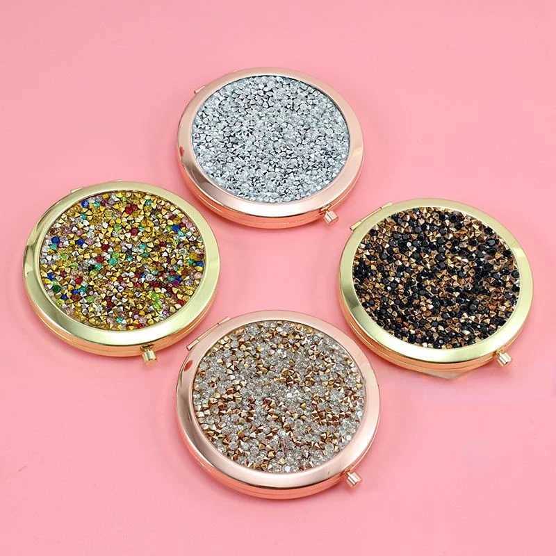 Mini Pocket Mirror Beauty Cosmetic Mirror Rhinestone Foldable Compact Portable Double-Sided Folding Cosmetic MirrorXJ241213