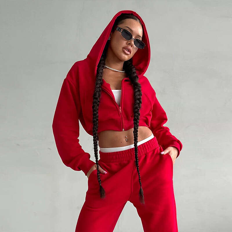 Sexy European American Suit, Long Sleeved Hooded Shorts With Exposed Waist, Cardigan, Sports Pants, Trendy Clothing, Fashionable And Casual Temperamen