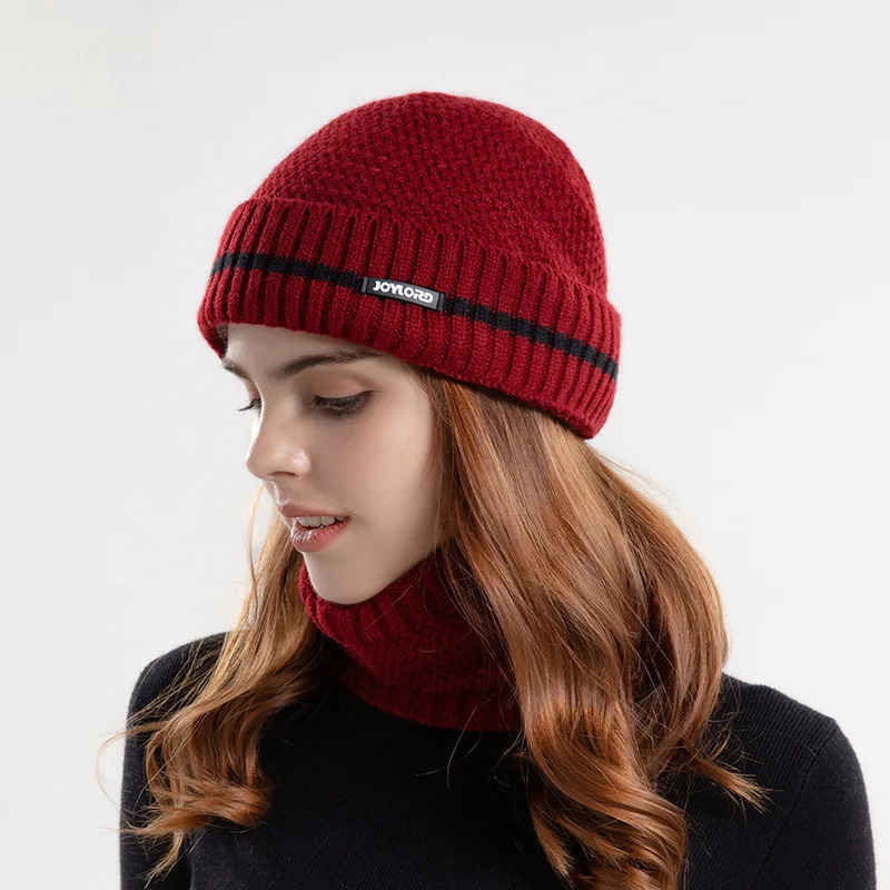 Winter Beanies Snood set knitted warm wool hat unisex casual outdoor windproof thick soft scarf hat men Balaclava women 241205