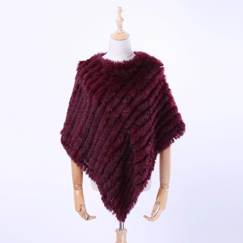 Womens Spring Autumn Genuine Real Knitted Rabbit Fur Pullover Poncho Wrap scarves natural rabbit fur Shawl triangle Cape 241212