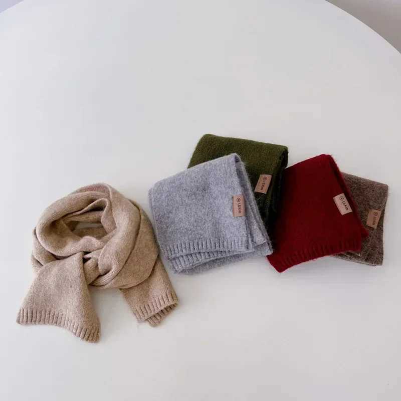 Scarves Wraps Autumn Winter Wool Baby Scarf for Kids Boy Girl Korean Fashion Solid Color Scraf Cashmere 15*130cm Scarf for 3-12 Year Children H241213