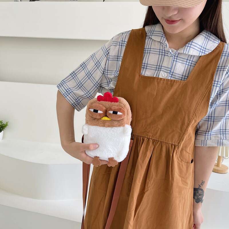 Trendy, funny, creative, healing, Gugu chicken, ugly, plush toy, girl's stylish, cute handbag, crossbody bag