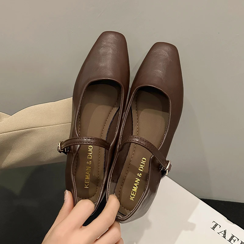Summer Womens Apartment Fashion Square Toe Shallow Mary Shoes Soft Casual Ballet Shoes Bounce Back Shoes 241213