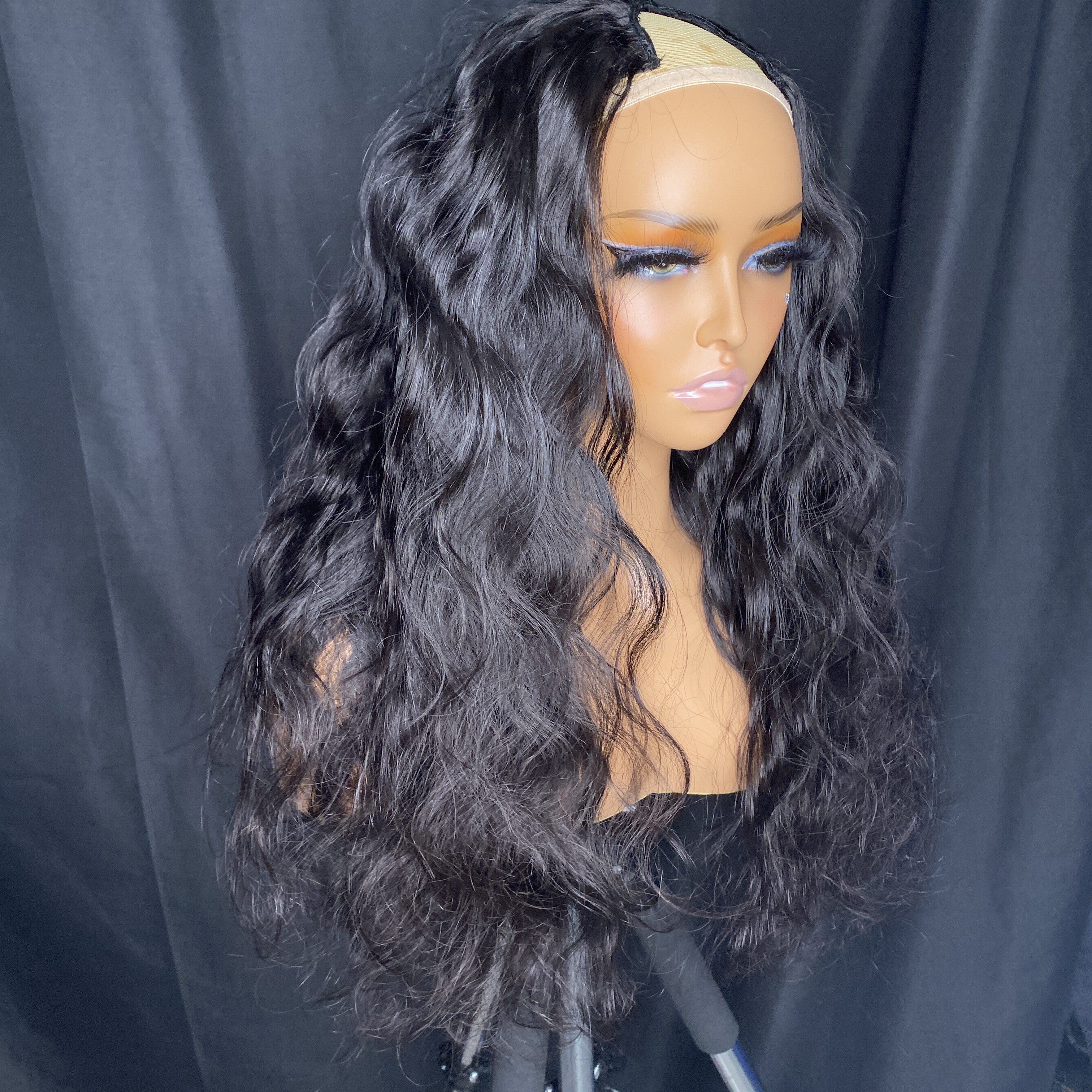 Wholesale Peruvian Indian Brazilian 1b Natural Black 100% Raw Virgin Remy Human Hair Body Wave V Part Wig