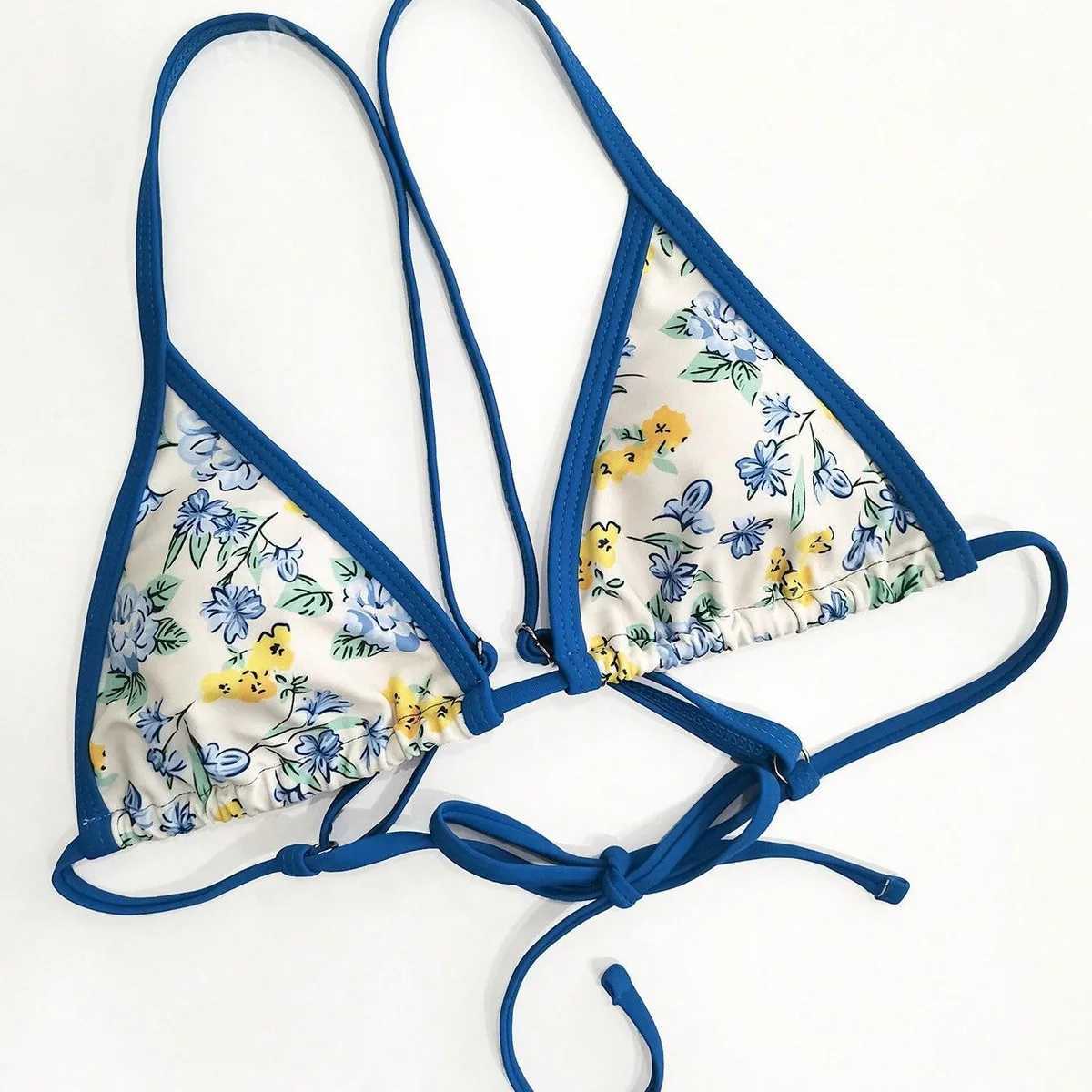 Roupas Finina Spliced Floral Swimwear 2024 Woman New Triang Cup Bikinis Sets Beach Sty Swimwear Lace Up Chic Bikini BK1399XJ241212