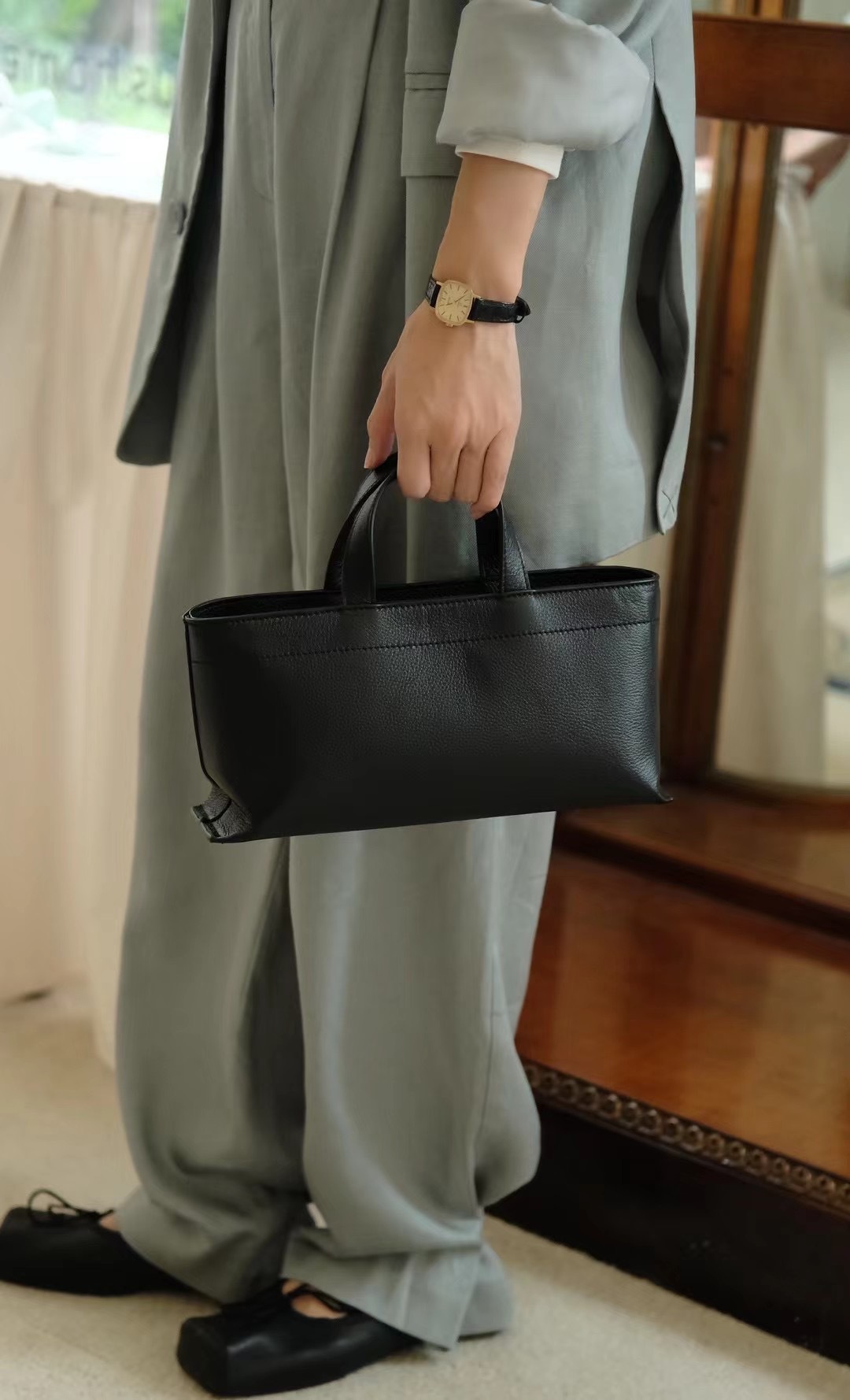 FIRMRANCH Minimalist Stylish Commuting Women's Handbag Soft Texture Top Layer Cowhide Single Shoulder Diagonal Tote Basket Purse