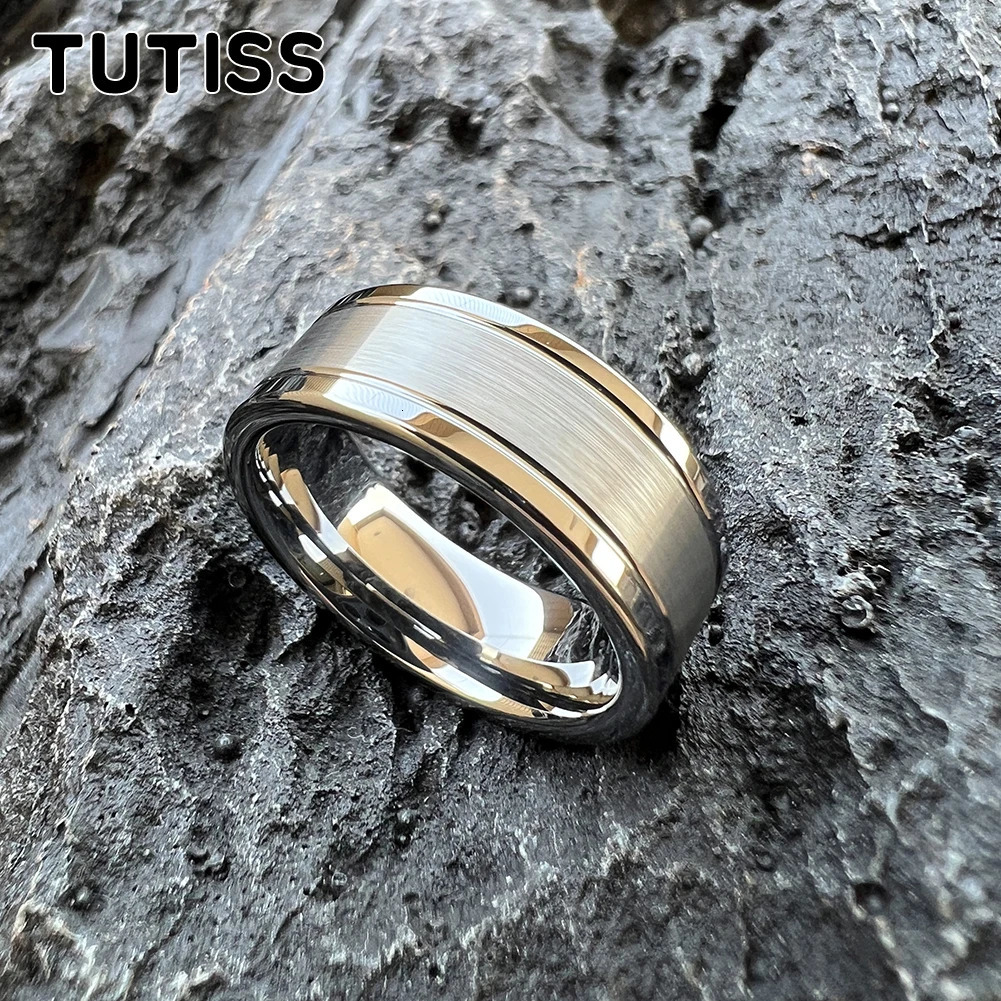 TUTISS 8mm Mens Tungsten Engagement Rings Womens Wedding Bands Double Grooved High Polished Shiny Comfort Fit 241213