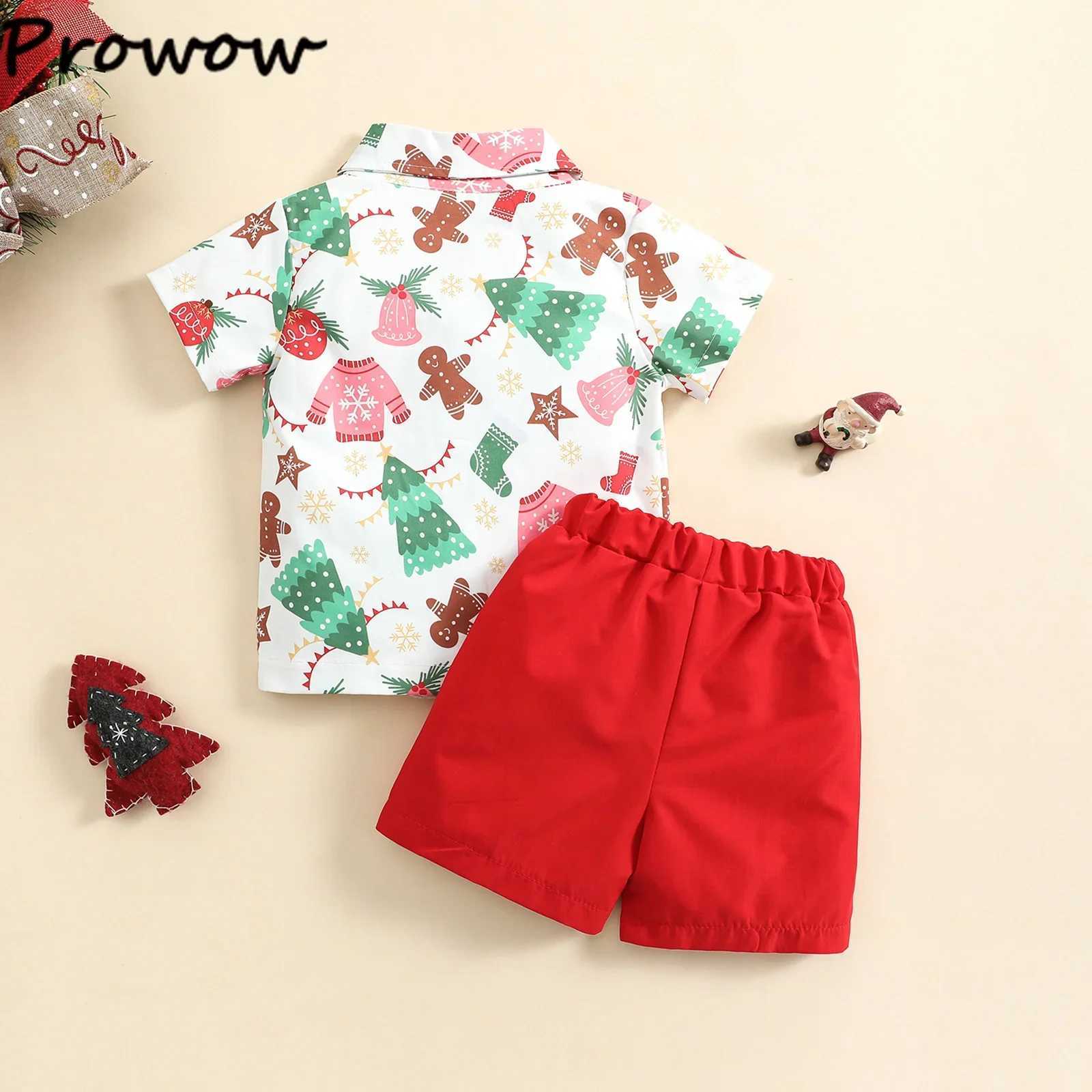 Preschool boys Christmas set gentlemans set childrens short sleeved deer shirt and red short sleeved childrens New Years clothing W241213