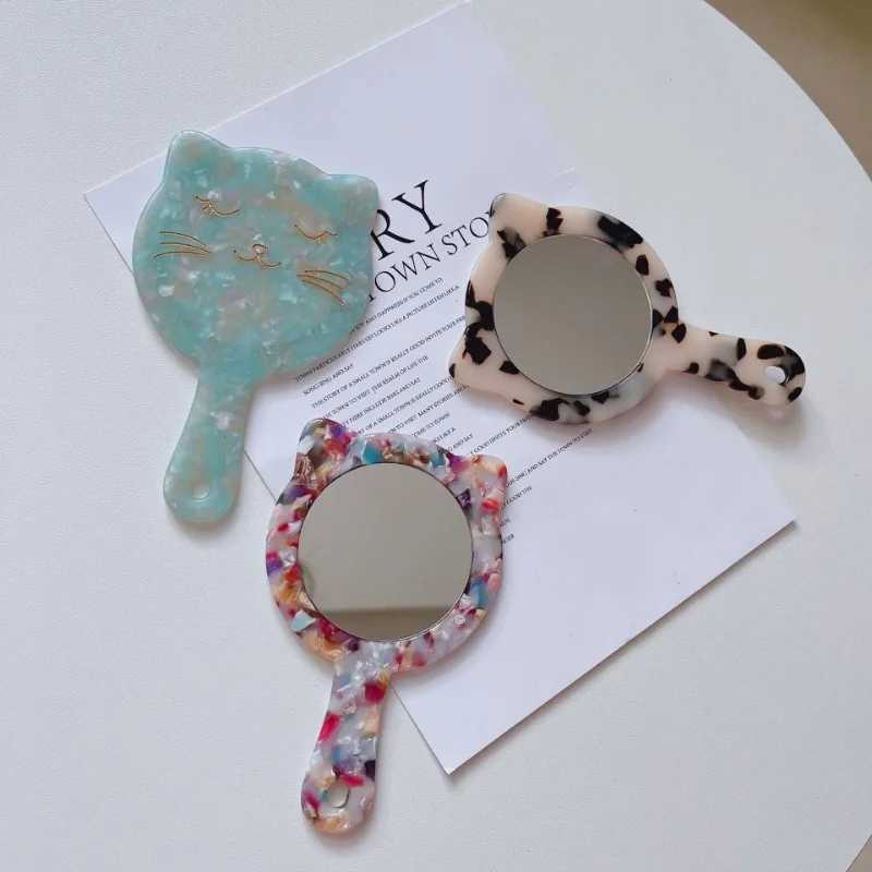 Acetate Handle Cosmetic Mirror Design Cat Shape Portable Cosmetic Mirror Colorful High Quality Daily Use Mirror for WomenXJ241213