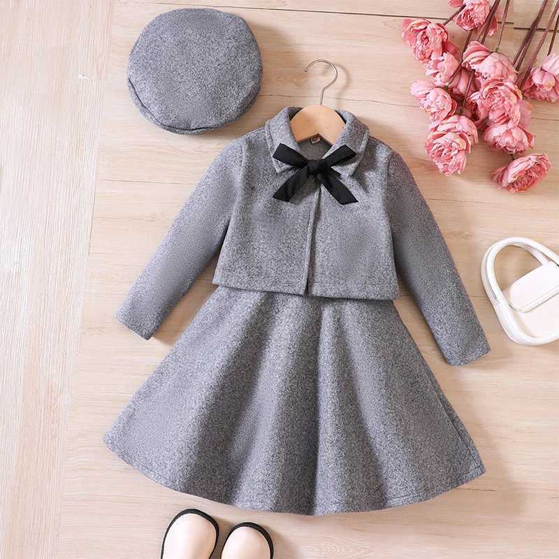 Autumn and winter childrens clothing long sleeved jacket+dress+hat 3-piece set for girls princess dress 2 3 4 5 6 8 years W241213
