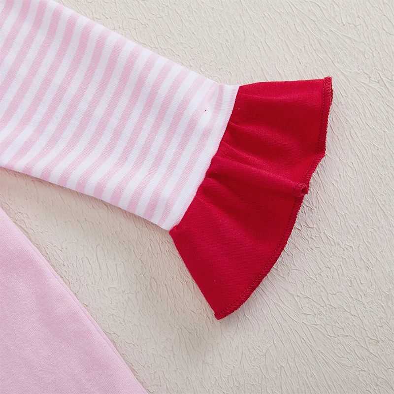 2-piece holiday long sleeved Santa Claus T-shirt for toddlers and girls paired with striped pants to celebrate Christmas W241213