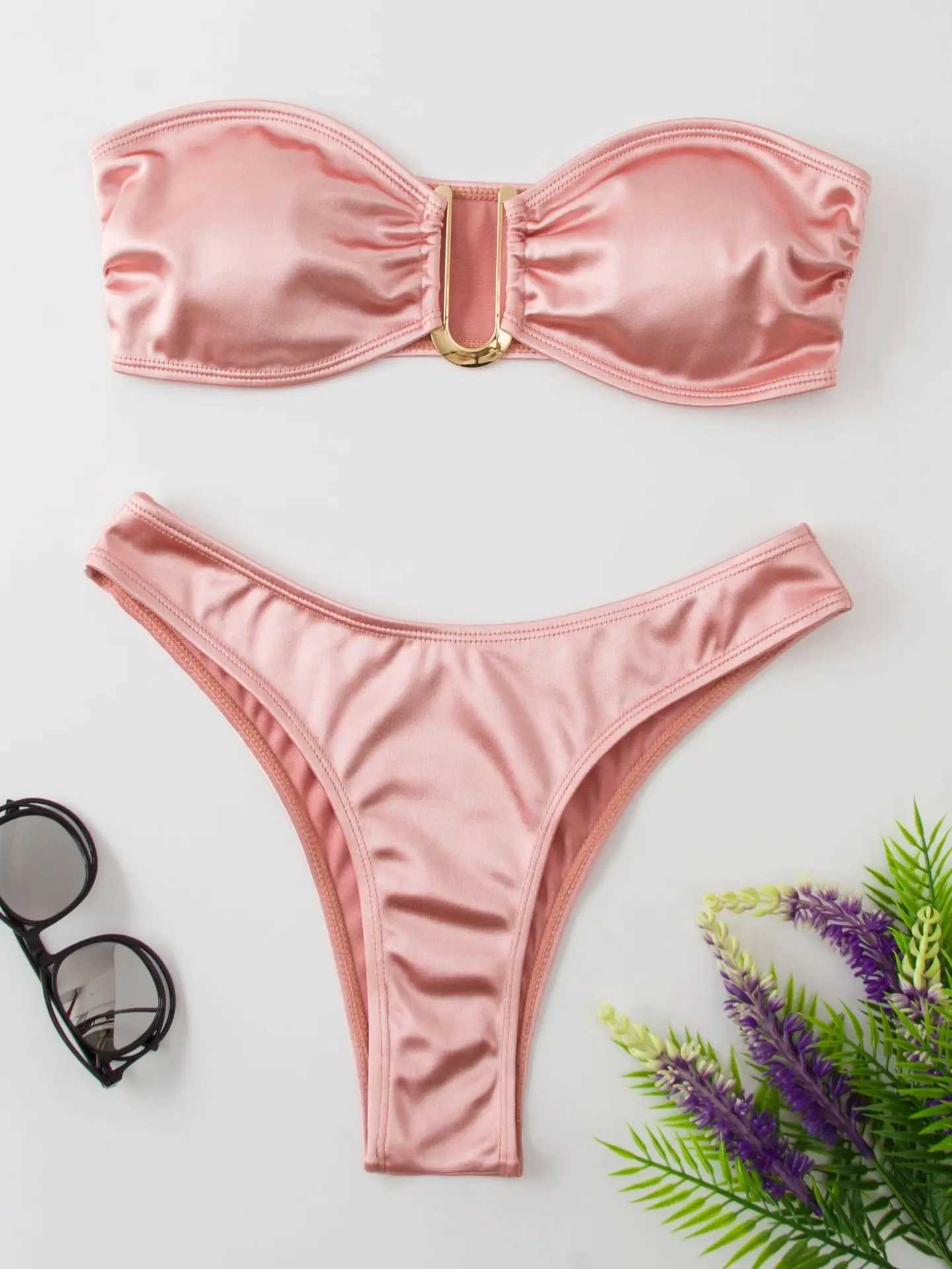 12 Color 2024 New Sexy Bandeau Bikini Women Swimwear Fa Swimsuit Two-pieces Bikini Set Padded Bather Bathing Suit SwimXJ241212