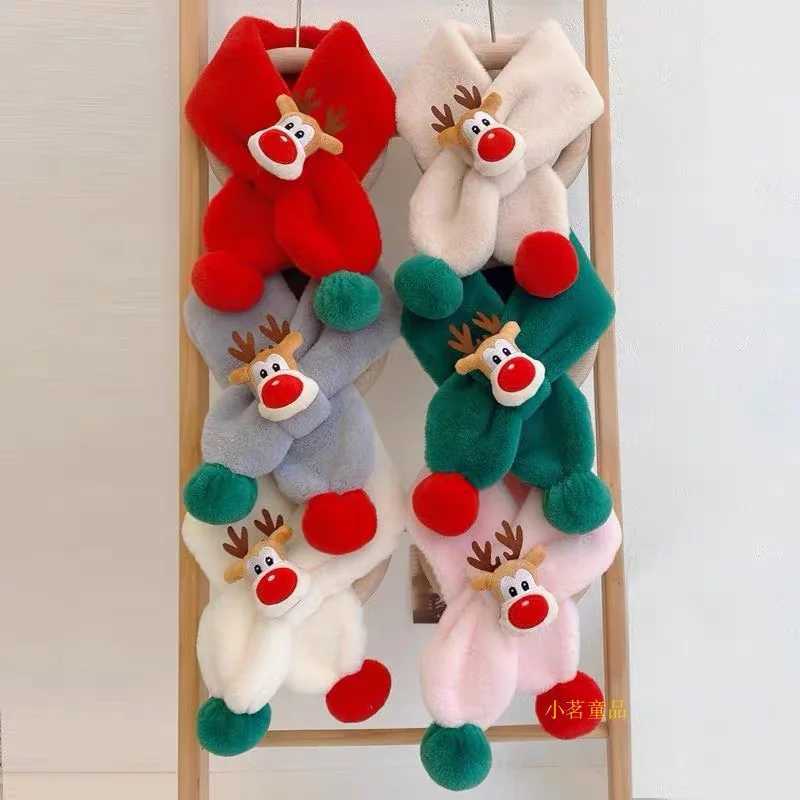 Scarves Wraps Baby Scarf Winter Warm Fashion Fluffy Plush Thick Fleece Mink Cute Cartoon Animal Toddler Girls Boys Neck Warmer Kids Christmas H241213