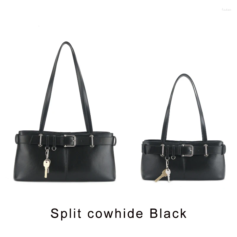 Vintage Leather Underarm hot with Drawstring & Key Buckle Punk Shoulder Bag for Women - High Street Style