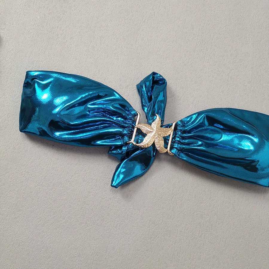 2024 G Blue Glossy Bikini Womens Clothing Swimsuit Summer Beach Vacation Outfits Thong Bathing Suit Bandeau ss SwimwearXJ241212