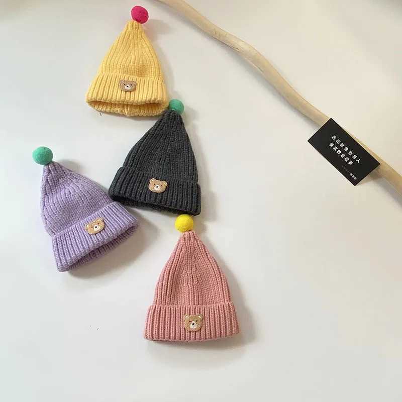 MILANCEL Winter Baby Hat Infant Bear Head Knitted Baby Cute Elastic Woolen Yarn CapXJ241213