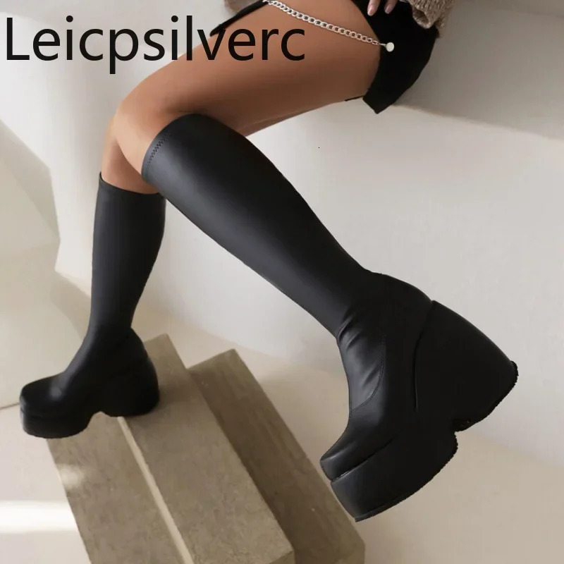 Womens boots autumn and winter fashion high heels comfortable modern boots knee high boots 12cm plus size 31-43 241213