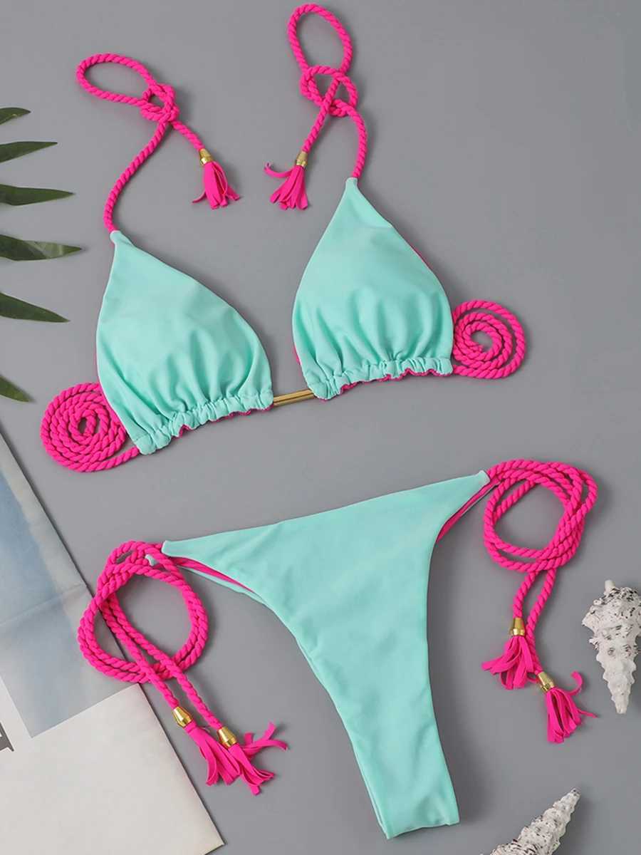 2023 Triang String Bikini Women Sexy Brazilian Swimsuit Tie Side Thong Swimwear Fa Bathing Swimming Suit Summer BeachwearXJ241212